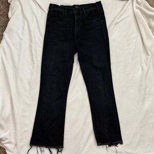 MOTHER Dark Straight Leg Jeans with Frayed Hem
